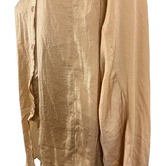 Davi & Dani Womens Satin Balloon Long Sleeve Button Up Collared Shirt Top sz M - Picture 9 of 16